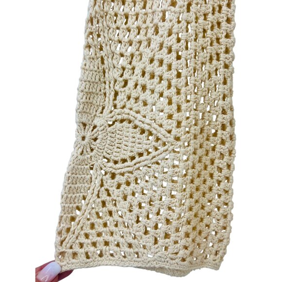 Vintage 90s Crochet Tie Front Cardigan: Boho Long Duster Sweater Coastal Grandma - Picture 5 of 16